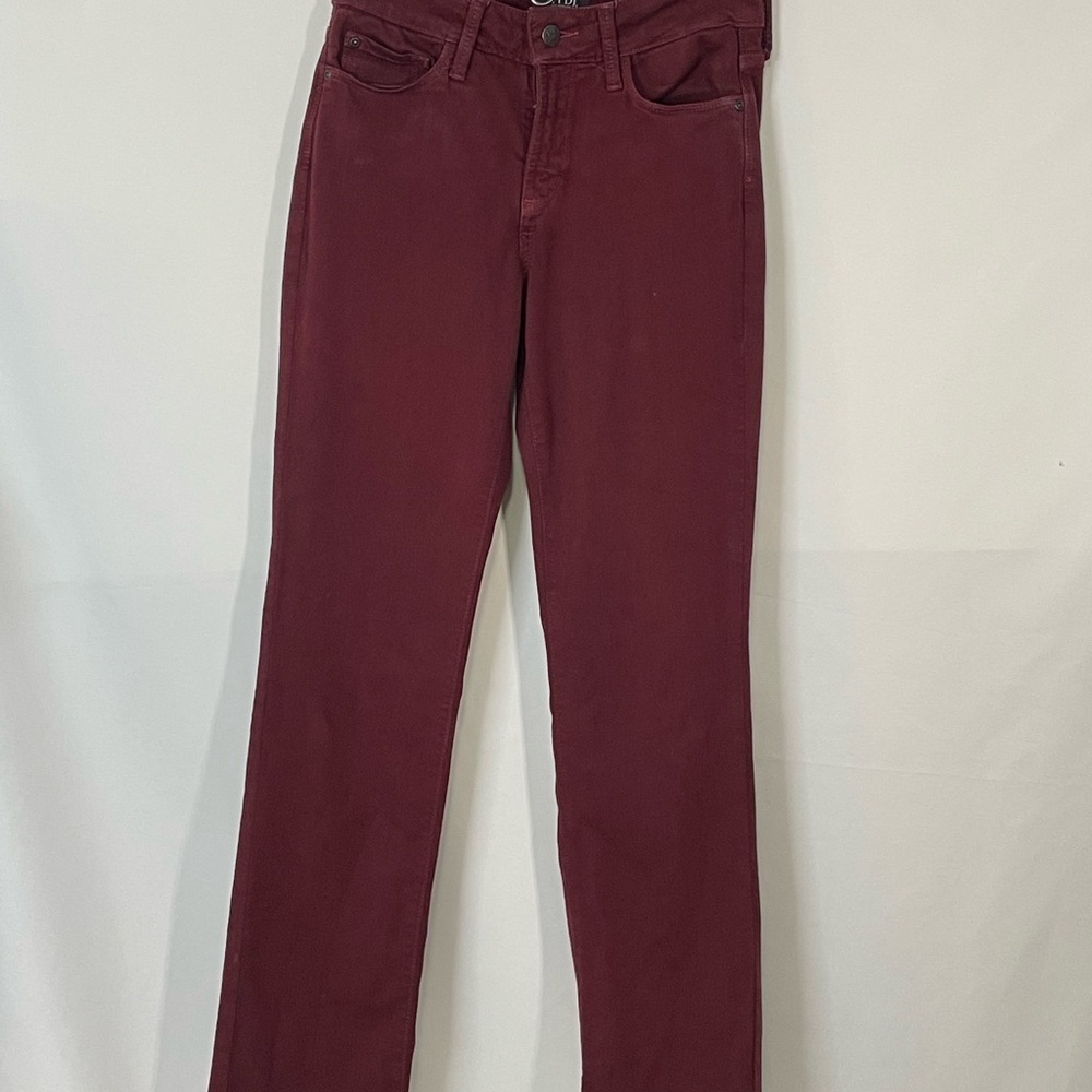 Women’s 4 NYDJ Maroon Pants Straight Leg Lifting Tuck Contouring Denim Jeans - Picture 3 of 13